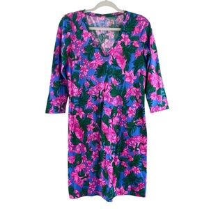 Lilly Pulitzer Tessa Floral Print‎ Vneck Cotton Tshirt  Mini Dress Sz Small